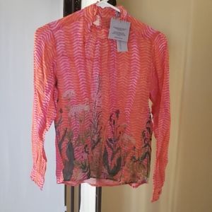 Xs blank sheer long sleeved flowered blouse